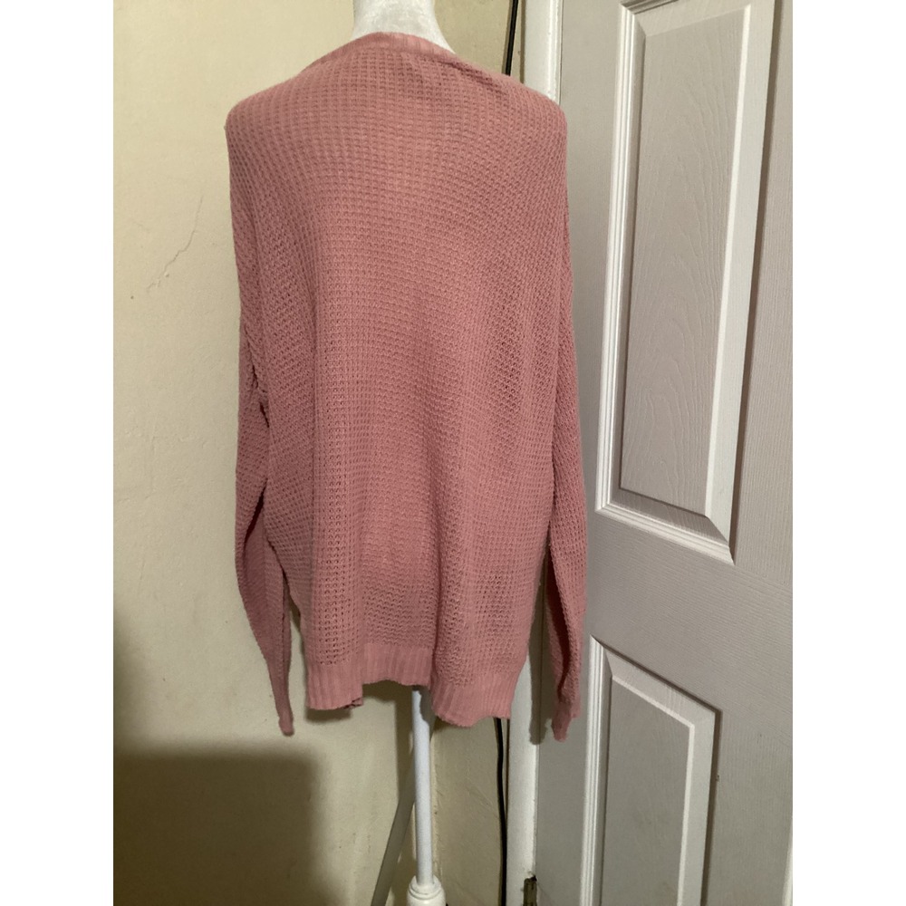 American Eagle Pink Waffle Knit Button Neck Pullover Sweater Size S - Picture 4 of 7
